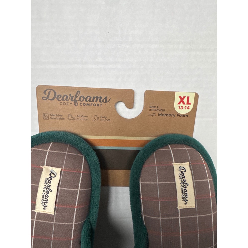 Dearfoams Mens We Ride At Dawn Lawn Mower Slippers Green Memory Foam XL 13-14 - Picture 2 of 7